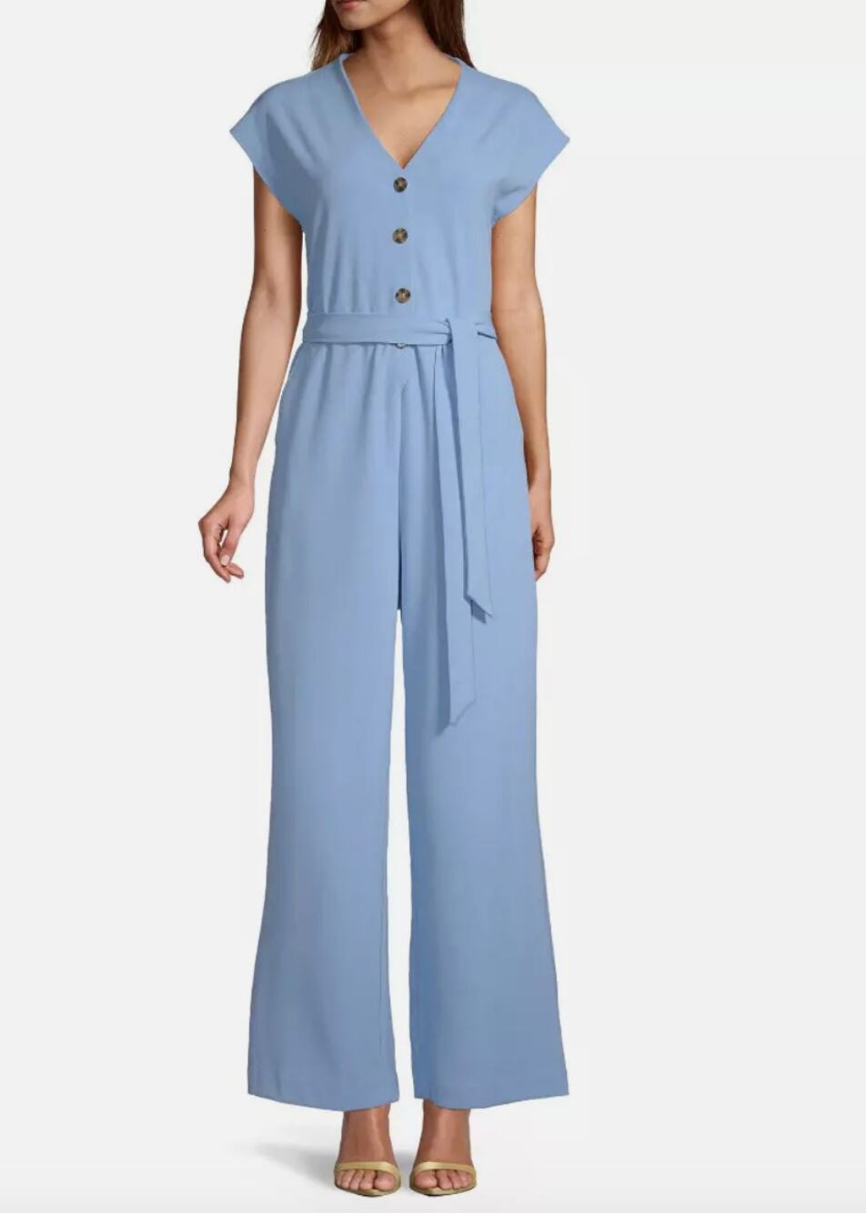 Worthington Wide Leg Jumpsuit Short Sleeve Belted 6 Copenhagen Baby Blue Wedding